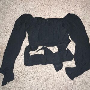 Black Long Sleeve Cropped Party Shirt